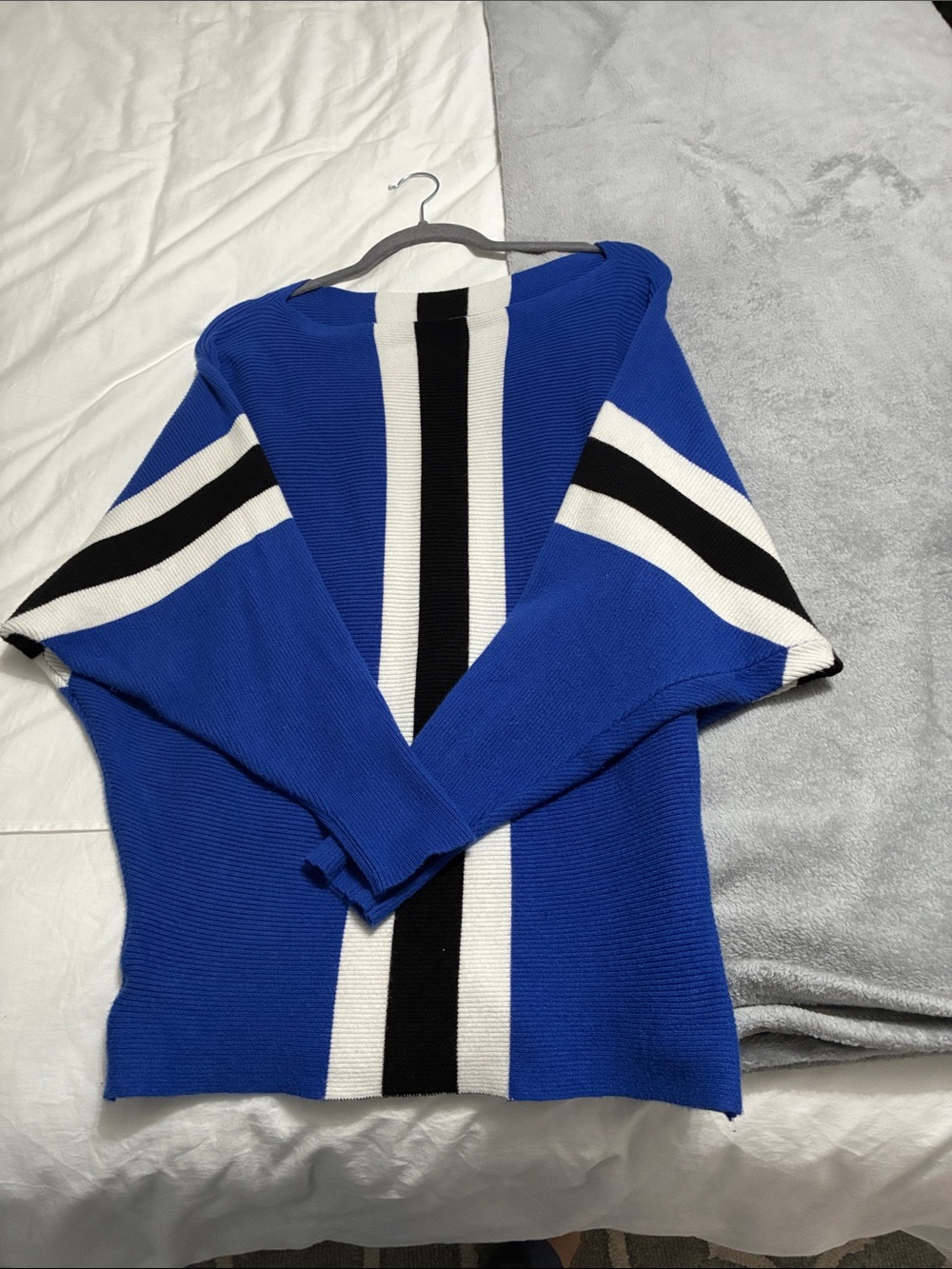 Women's Blue Striped Crewneck Sweater